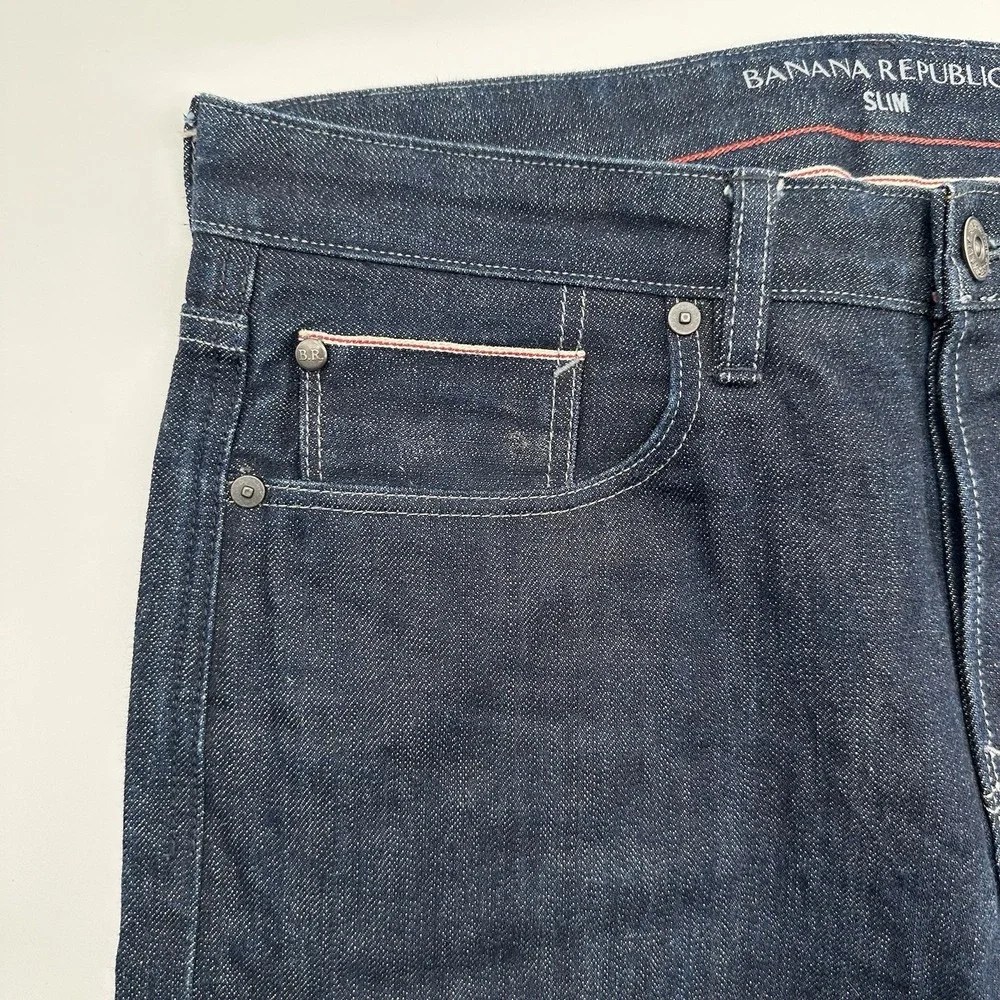 Banana Republic Selvedge Slim Fit Dark Blue Jeans Mens 32x30 (32x29 Actual)